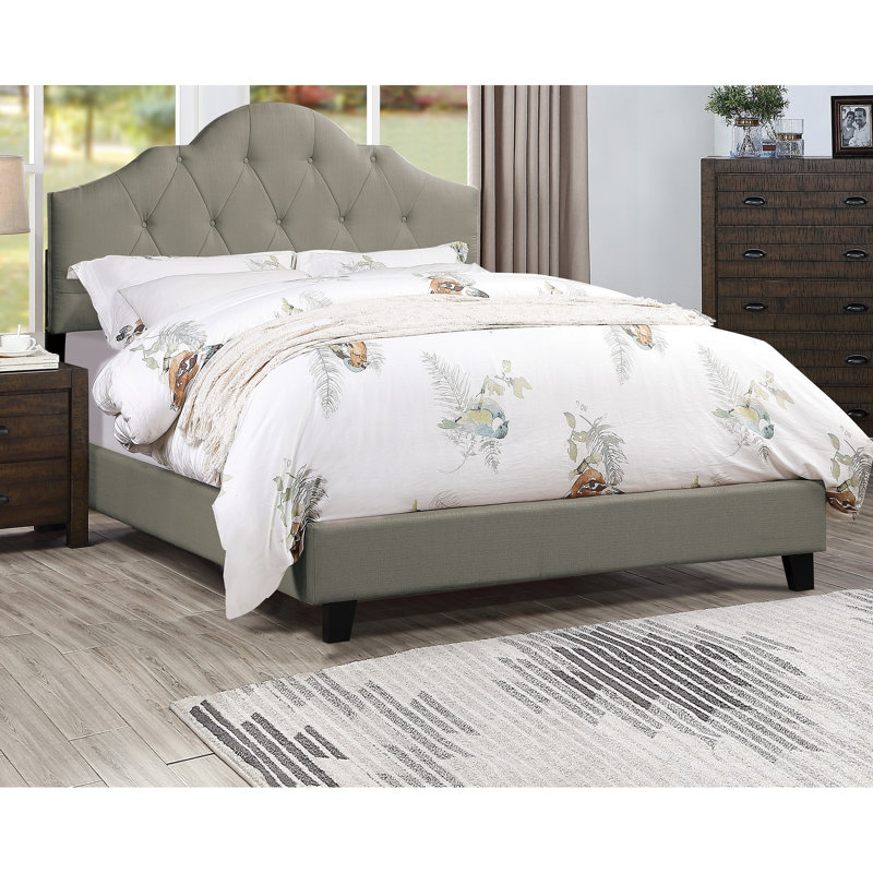 Lit de tête de lit ajustable, tapissier gris, cadre de lit en bois avec cadre de lit tapissier
