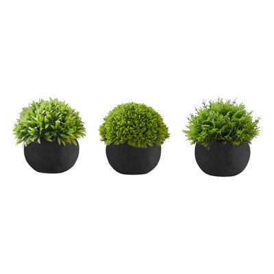 5 po de hauteur avec 3 plantes en gazon artificiel en pots noirs pour la table d'intérieur