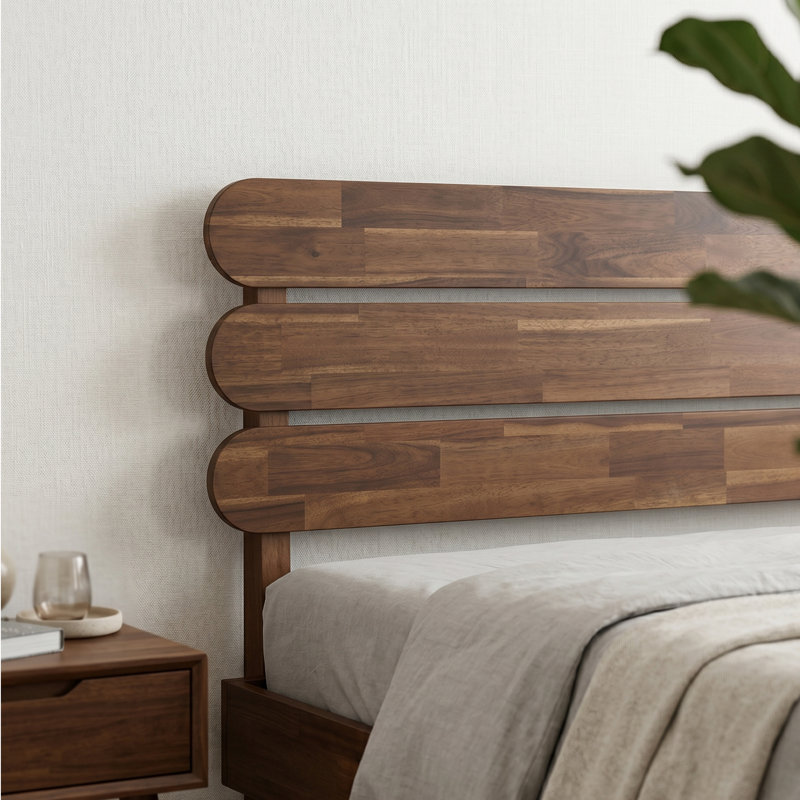Queen Size Bed Frame with Headboard & Footboard, Solid Wood Platform Bed, Metal Legs,12 Durable Slatted Structure, No Box Spring Needed, Anti-Noise & Slip-Free, Easy Assembly, Walnut Finish