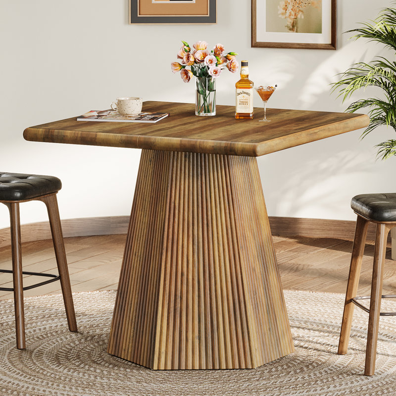 31.5-inch Square Dining Table For 2-4, Farmhouse Kitchen Table With Sturdy Pedestal Base