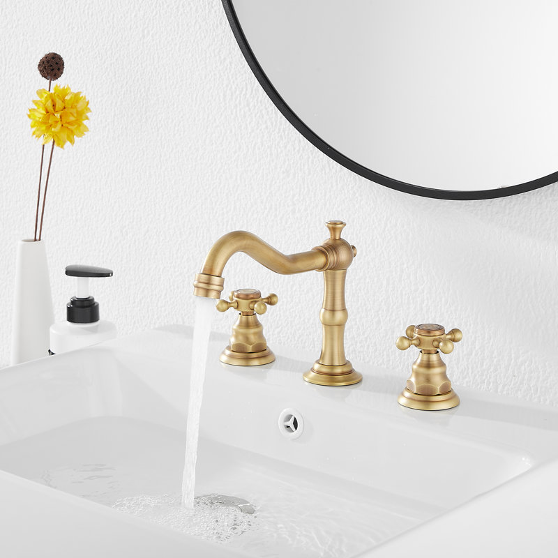 Antique Brass Widespread 2-Handle Bathroom Faucet with Drain Assembly