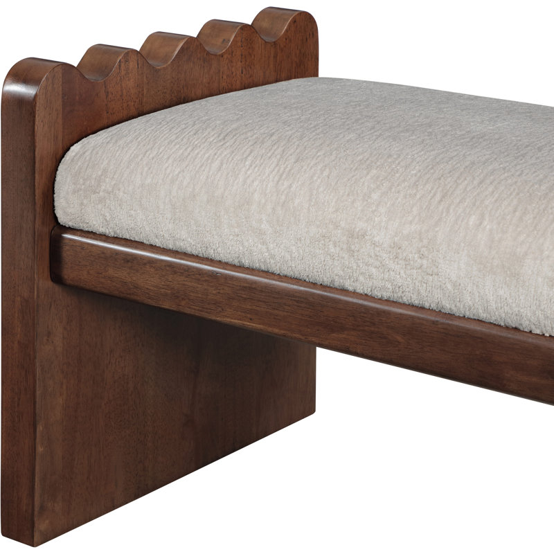 Daline Velour  Fabric Bench, Beige Velour Fur Fabric, Brown