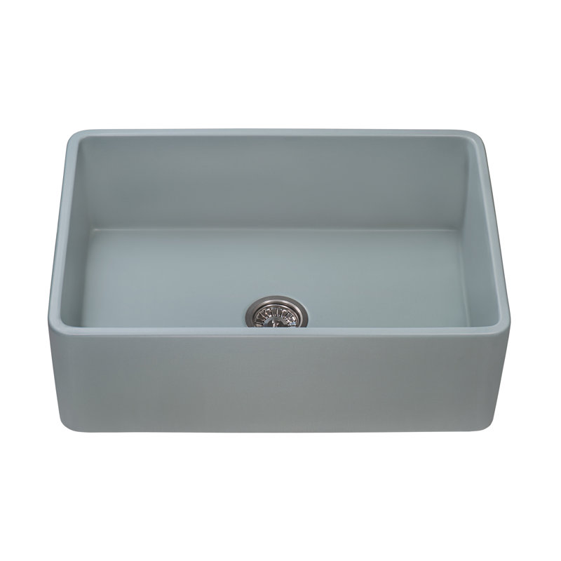 Fiamma 33" L x 20" W Farmhouse Kitchen Sink with Sink Grid and Drain Assembly, Horizon Gray