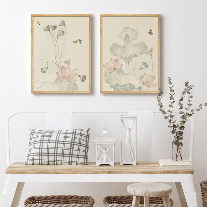 Papillon sur lotus fleur de lotus moderne, impression encadrée, affiches, salle de bain, petit art mural, Naturel