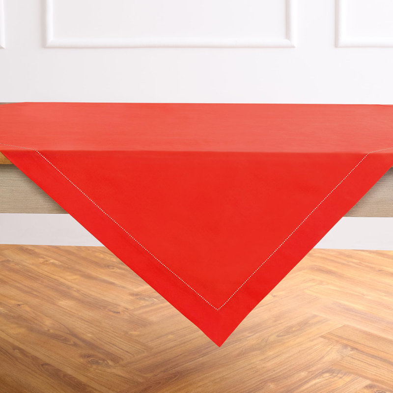 Cotton Linen Hemstitch - 100% Pure Table Throw, Poppy Red