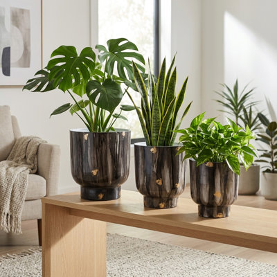 Jardinières décoratives en marbre pour décoration intérieure - Pots de fleurs d'intérieur et d'extérieur parfaits pour la décoration de salon ou de patio - Ensemble de 3, gris