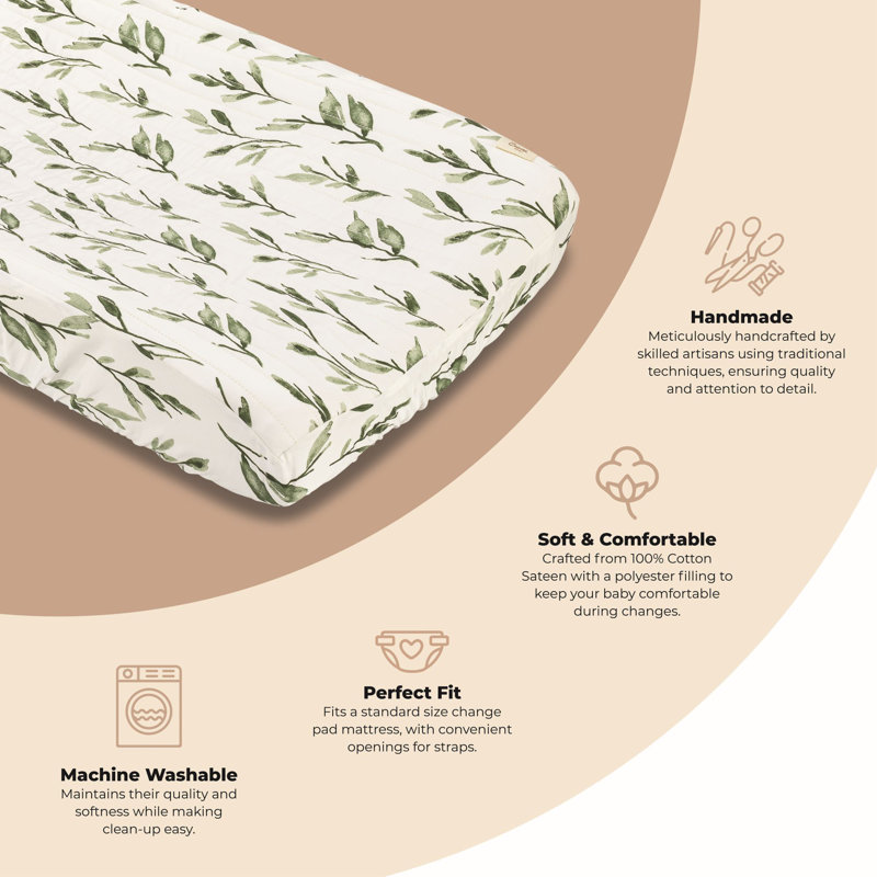 Leafy Floral Change Pad Cover, Fits Standard Size, 32" L, Gender Neutral, Crane Baby