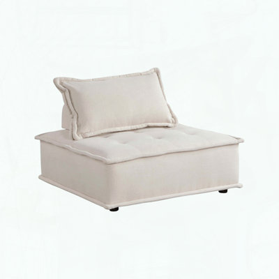 Fauteuil modulaire sans accoudoirs - Boucle beige - Style repose-pieds carré capitonné