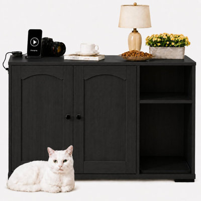 Large Cat Litter Box Enclosure, Hidden Litter Cabinet with Power Outlet & Pet Proof Design