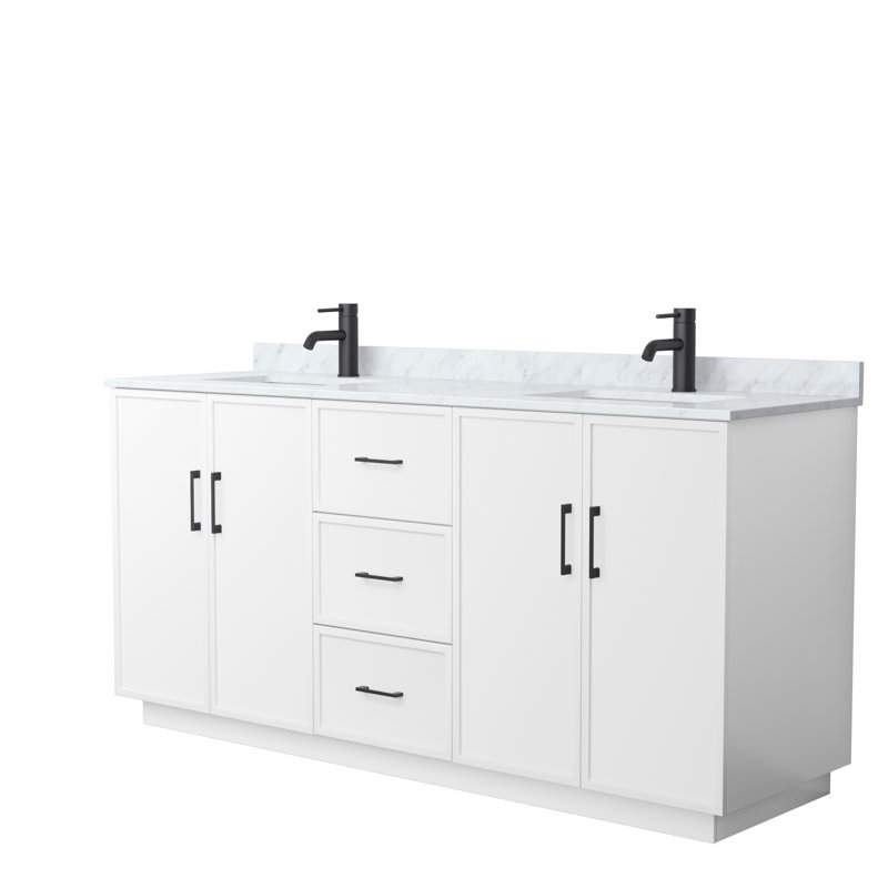 Ensemble de meuble-lavabo double autoportant 72 po avec plateau en marbre Elan TK, Blanc, Noir mat