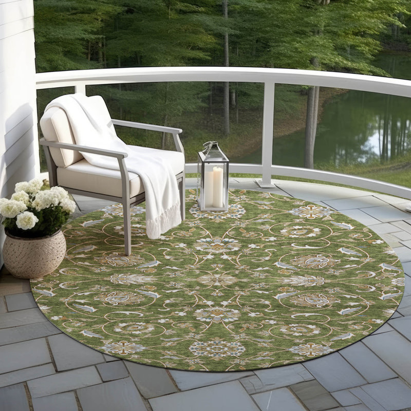 Tapis intérieur / extérieur vert lavable Irene , 8 pi x 8 pi