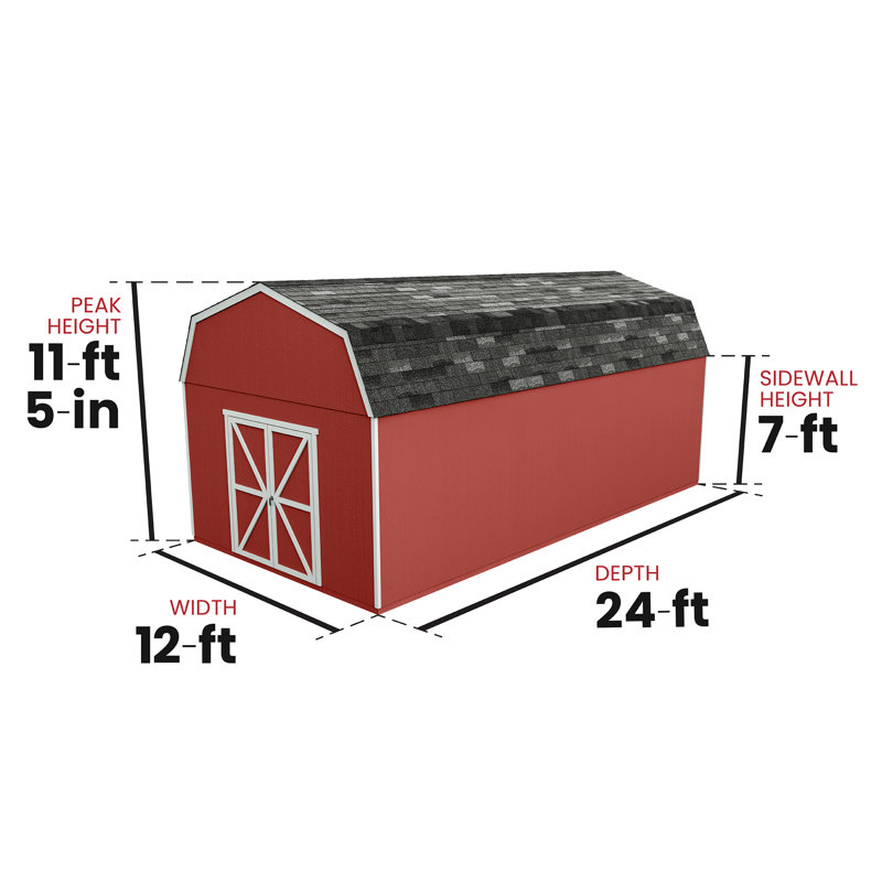 Hudson Wood Storage Shed, 12 ft. W x 24 ft. D, No Floor (DIY Installation), Without Floor, 12 ft. W x 24 ft. D, No