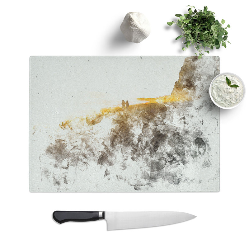 Tempered Glass Couple on the Beach Chopping Board, 20 cm x 28.5 cm