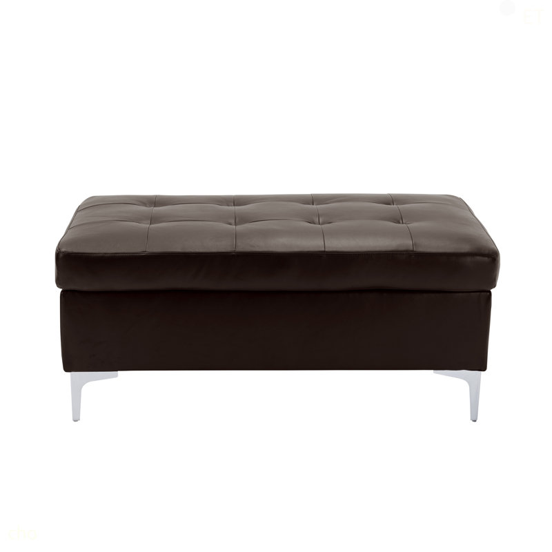 Repose-pieds contemporain capitonné brun en similicuir 1pc, Brun