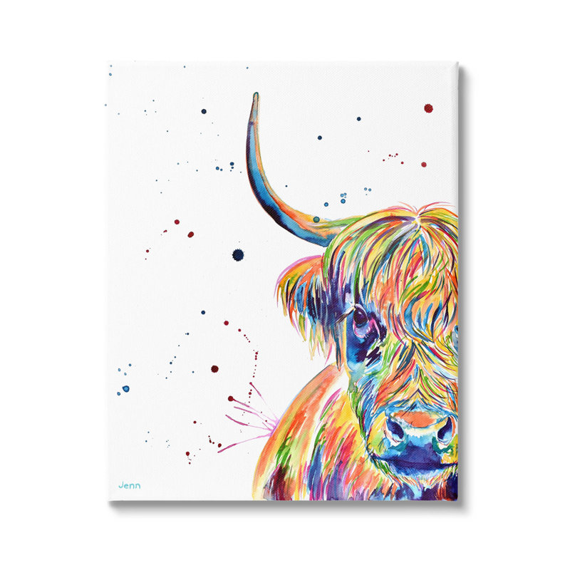 Vivid Multicolor Highland Cow Canvas Wall Art, 24" x 30"