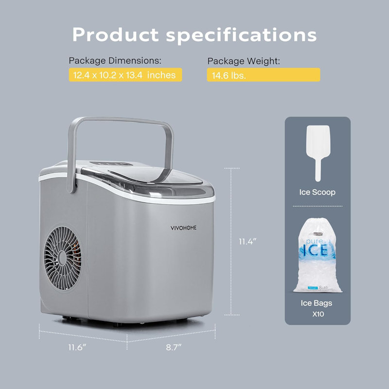 Vivohome 26 Lb. Machine à glaçons portable, Gris