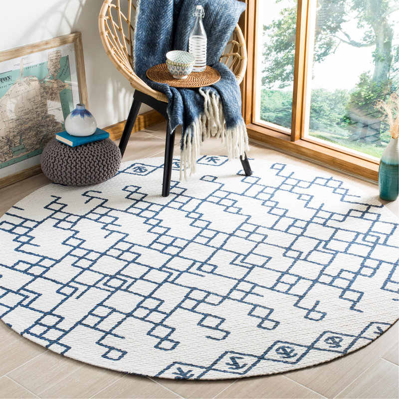 Tapis géométrique en coton tissé à la main Burrell Cedar Brook, Rond 6 pi
