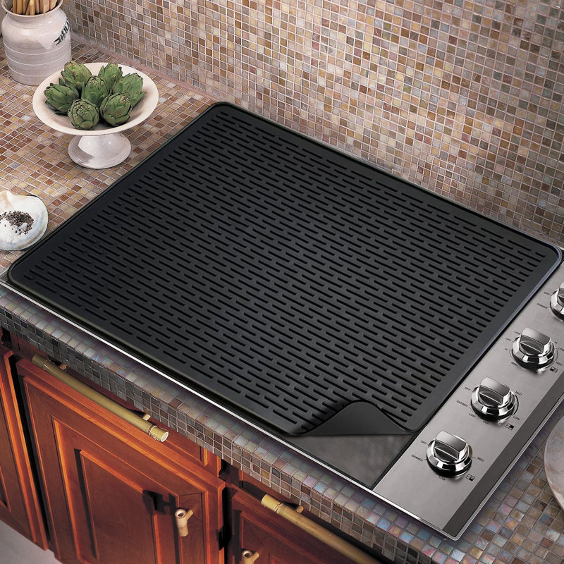 3-in-1 Silicone Stove Cover & Drying Mat, 28"x20" Heat Resistant Protector for Glass/Ceramic Cooktops & RV Ranges, Black