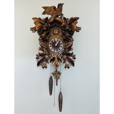  Horloge coucou à quartz avec feuilles d'érable sculptées à la main