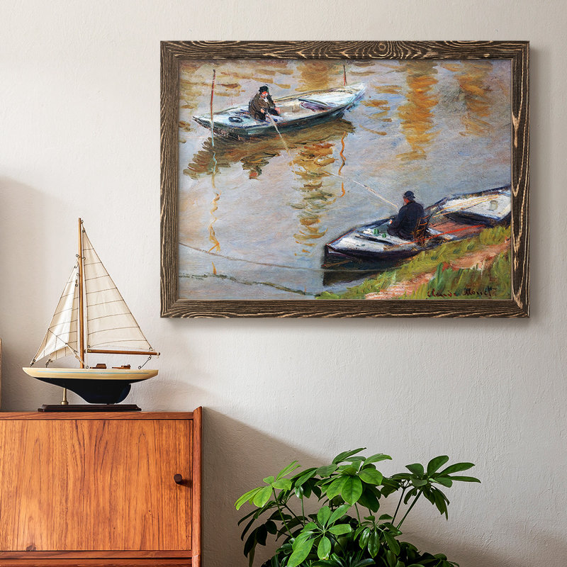 " Two Anglers, 1882 " Print, Walnut, 18" H x 26" W x 1.5" D