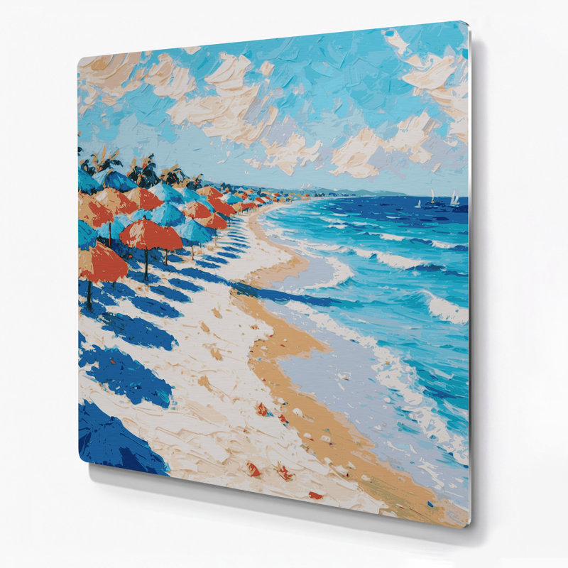 Art mural gris en métal Coastal Beach Umbrella Paradise, H 16 po x l 16 po