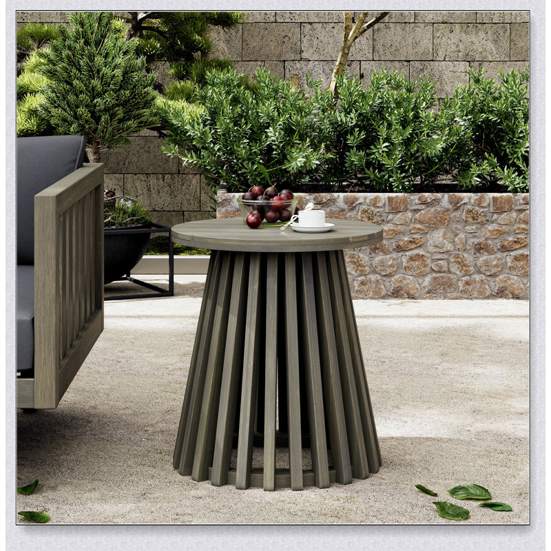 Table d'appoint extérieure en bois d'acacia durable, design moderne et rustique pour patio, balcon et cour arrière, Gris