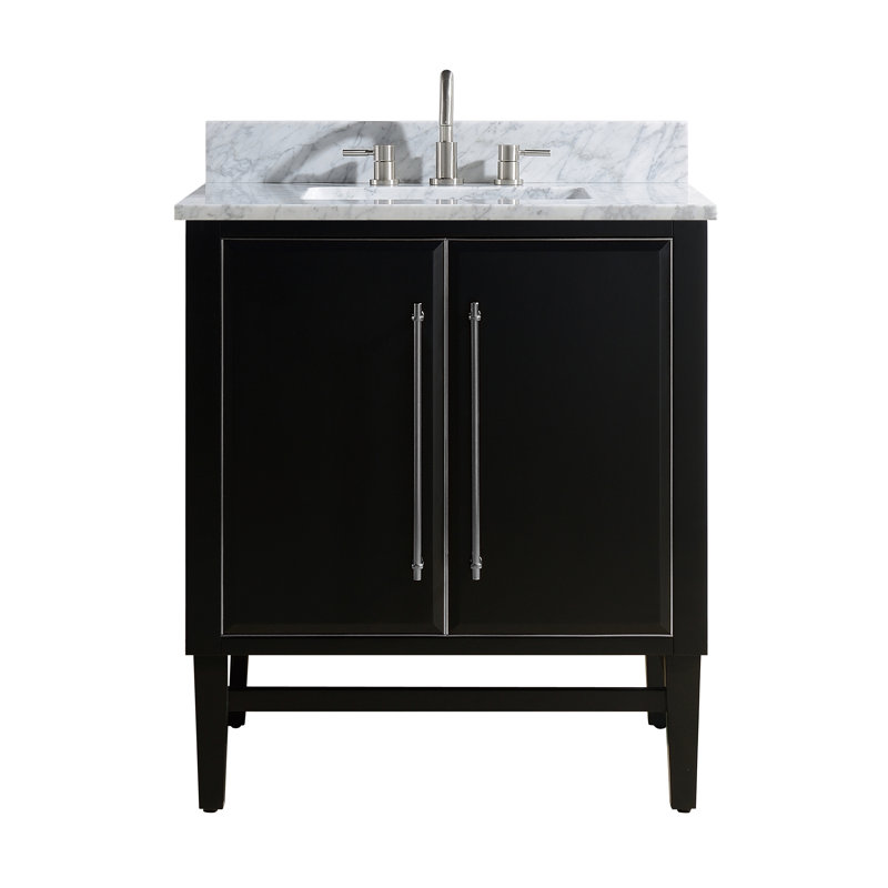 Mason 30" Single Bathroom Vanity with Carrara Marble Top, Carrara White, Black, Brushed Silver