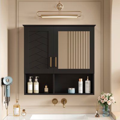Armoire de toilette 2 en 1, armoire à pharmacie murale de 30 pouces avec tablettes réglables et portes à fermeture douce, miroir haute définition avec rangement pour meuble-lavabo de salle de bain