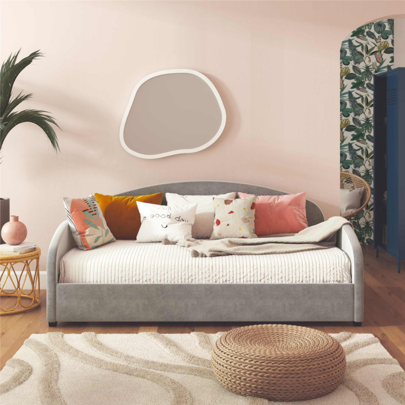 Gray Velvet Twin Upholstered Daybed with Metal Frame