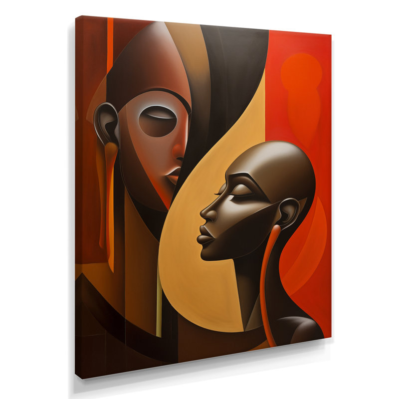 Rétro minimaliste double ébène profil I - femme moderne, art mural salon, Toile tendue, H 20 po x l 12 po x P 1 po