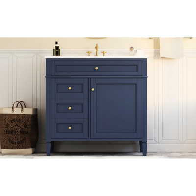 Meuble-lavabo de salle de bain avec rangement, armoire bleue 36 po à 2 tiroirs et intérieur spacieux, lavabo optionnel tendance, polyvalence moderne