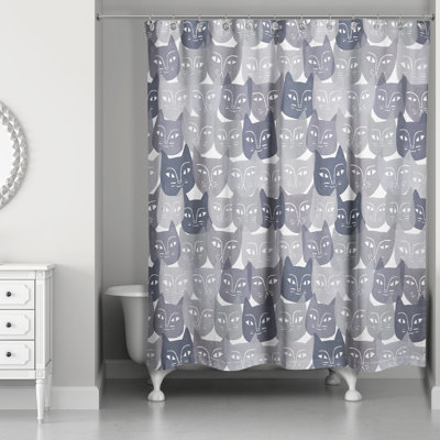 Grey Cat Face Pattern Shower Curtain