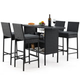 Wicker Bar Set with 4 Stools & Outdoor Bar Table