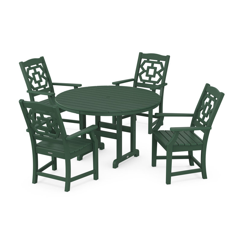 Ensemble repas pour 4 personnes avec table ronde Chinoiserie, Vert