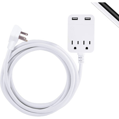 GE 12-ft 2-Outlet 2-USB-A Surge Protector, White, 32089