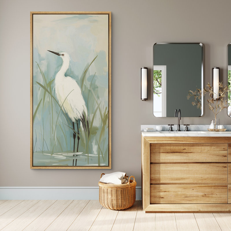 «White Aiget in Marsh», reproduction d'art sur toile encadrée, H 60 po x l 30 po, Noir