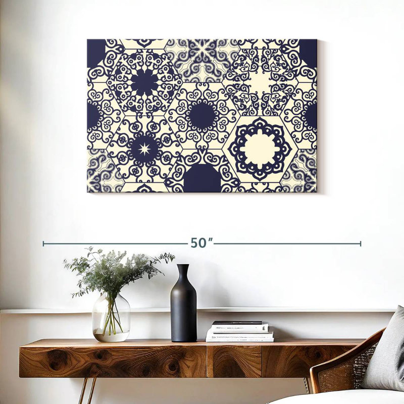 Kerner Blue Ornate Tile Pattern, 24" H x 36" W