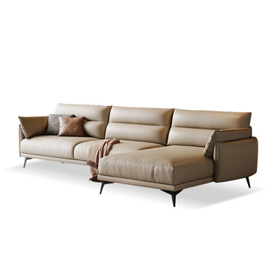 2 - Piece Light khaki color Genuine Leather Modular Sectional