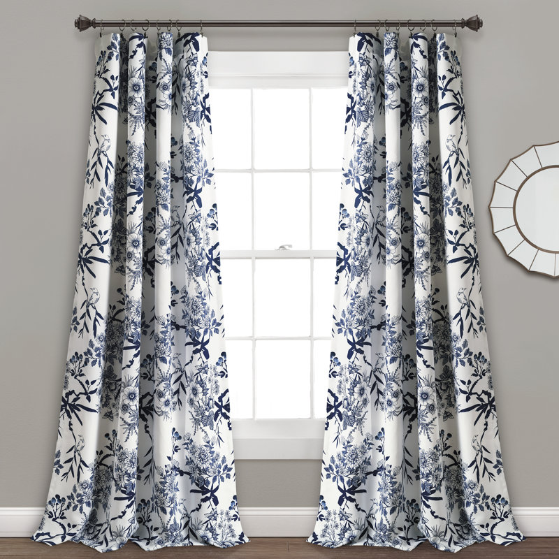 Panneaux de rideaux à motif floral obscurcissants et thermiques Botanical Garden, Bleu marine, l 52" x L 84"