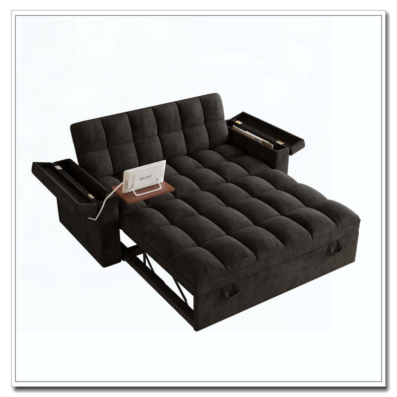Canapé-lit de 65 pouces 3 en 1 pliable de grande taille, Noir