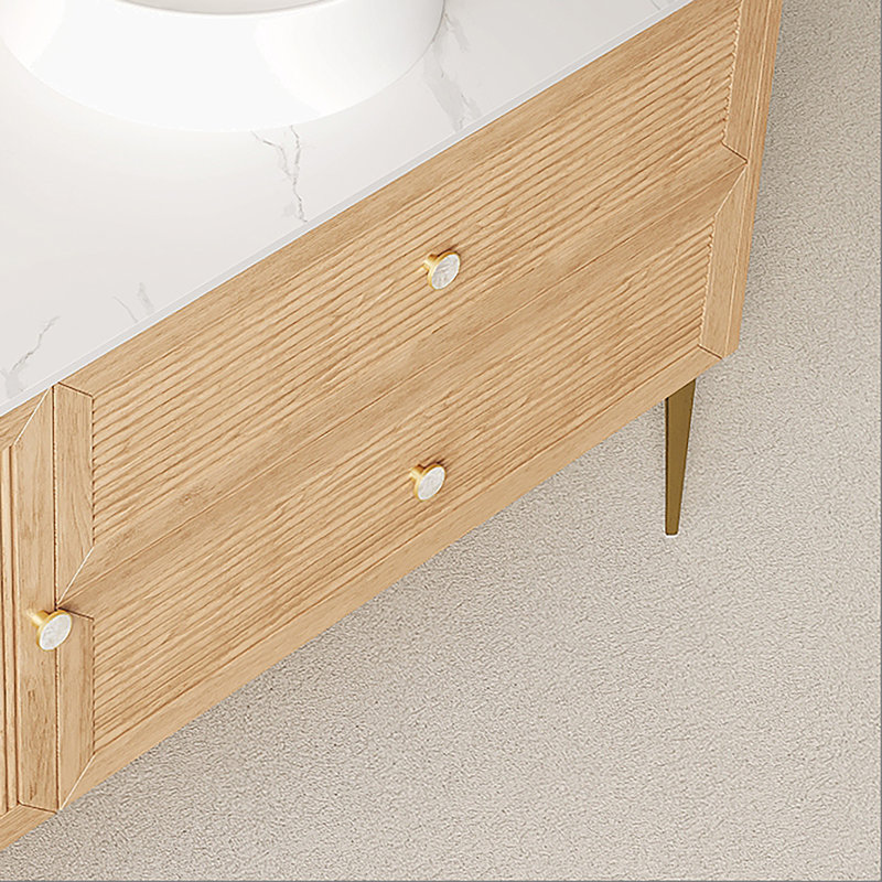 Armoire de salle de bain autoportante 48 po MUNIN avec comptoir en pierre frittée blanc de Carrare, deux tiroirs et une porte, sans lavabo