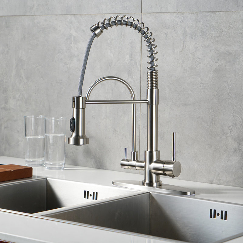 3 in 1 Water Filter Purifier Spring Drinking Water Kitchen Faucet with Sprayer, Brushed Nickel