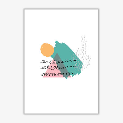 Pink And Teal Mountain Sun Abstract - Print