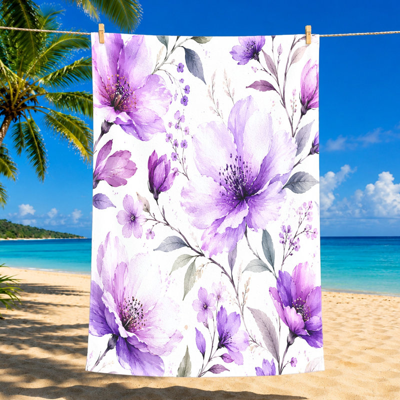 1 serviette de plage florale artistique, conception d'aquarelle botanique, séchage rapide, voyage et décoration intérieure