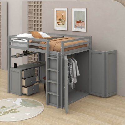 Full Loft Bed With Drawers,Desk And Wardrobe
