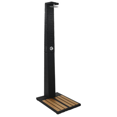 WALPLUS Black Brown Garden Shower Poly Rattan WPC 23.6 x 31.5 x 84.3 in Rotatable Nozzle Adjustable Pressure Unit
