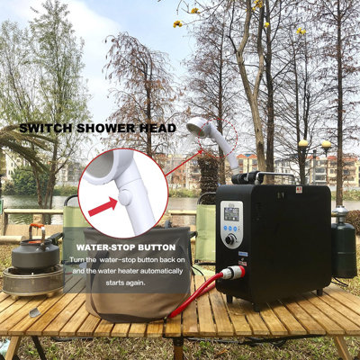 Chauffe-eau portatif à température contrôlée, douche extérieure autoportante en acier avec pomme de douche amovible