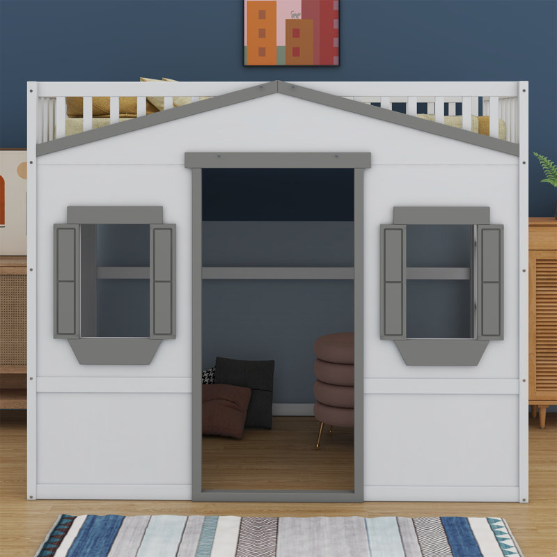Lit mezzanine Abhir Kids, Blanc / gris, Full