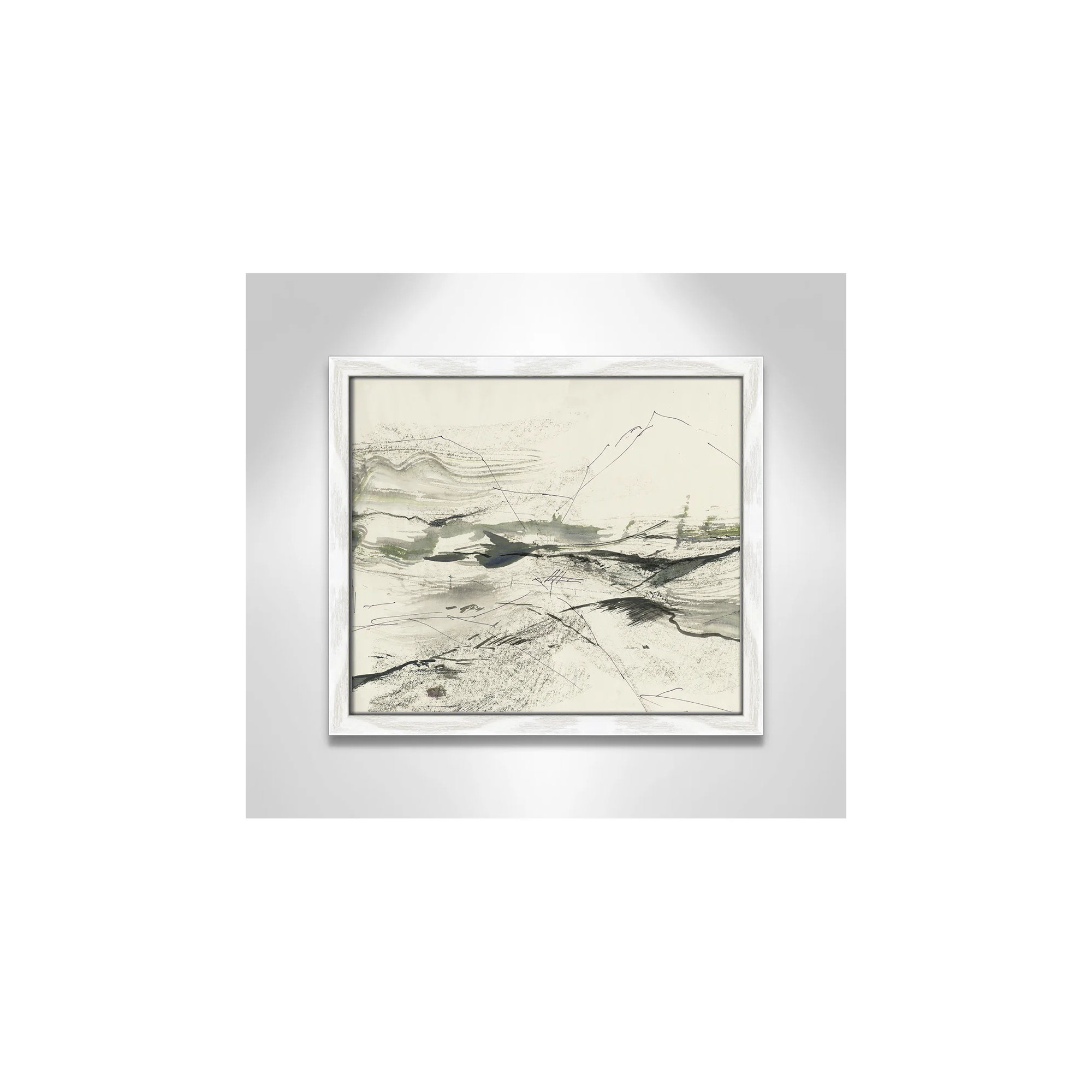 Green Sketches by PI Studio, No Mat, White Slim Picture Framed, 13" H x 15" W x 0.75" D
