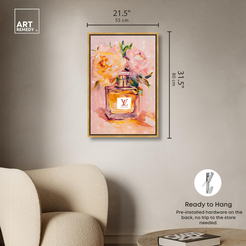 Coucher de soleil floral sur toile coquette Art tendance par Art Remedy, Cadre doré, H 31 po x l 21 po